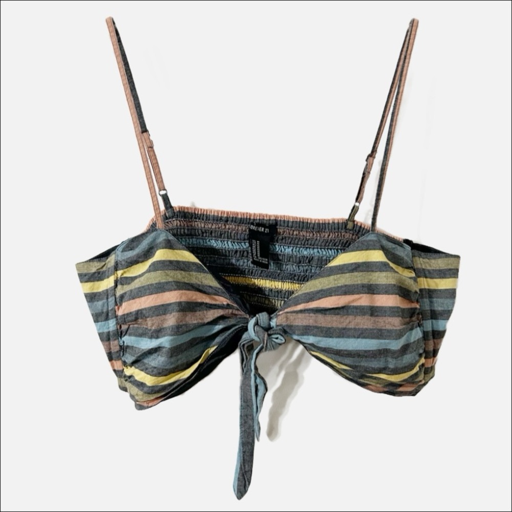 Forever 21 multicolored Striped Bralet Bandeau Top Smock Back Tie Front Straps